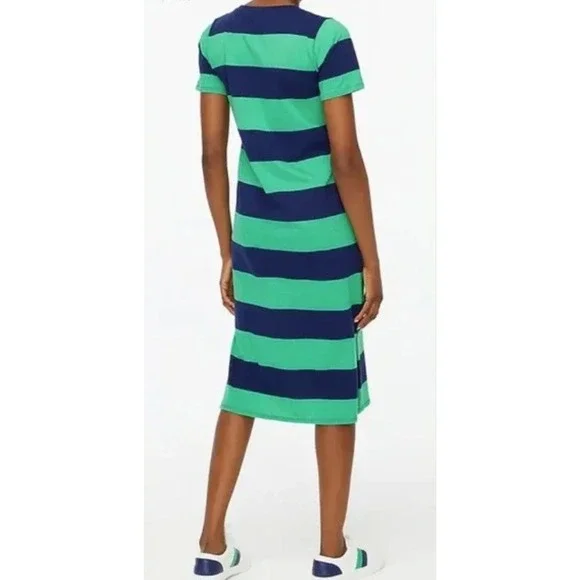 J.Crew Striped Cotton T-Shirt Midi Dress Green Navy Blue Small - Picture 2 of 5